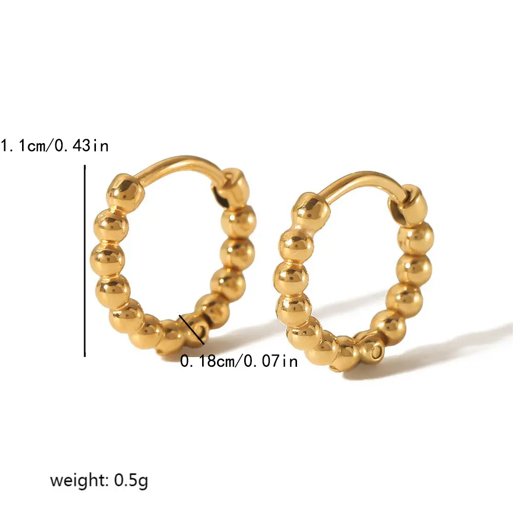 1 Pair Simple Style Round Beads Shape Stainless Steel 18K Gold Plated Women's Hoop Earrings h5 Picture2